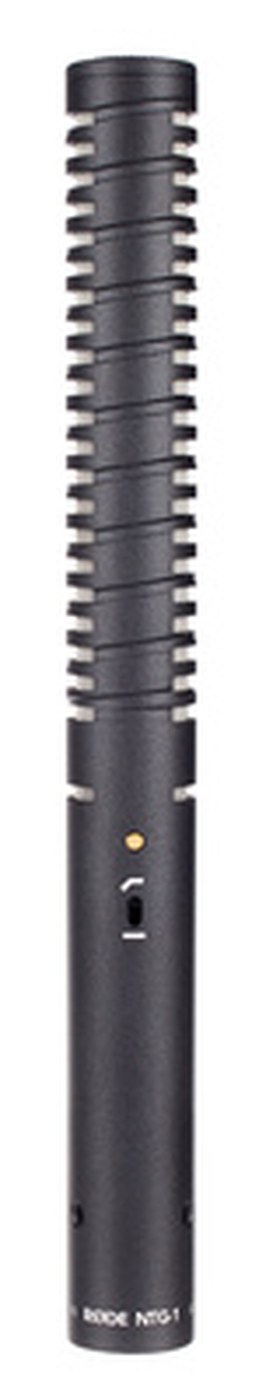 Rode NTG1 shotgun condenser microphone on a mount