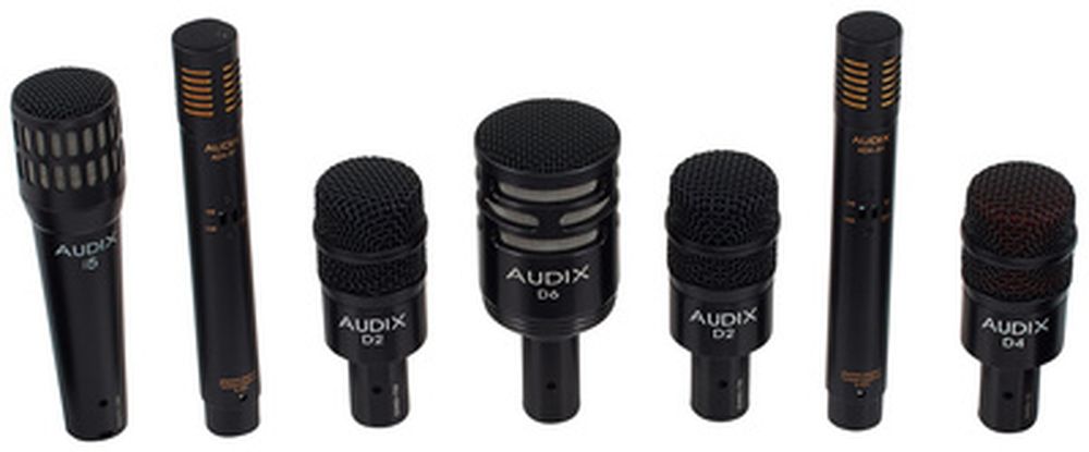Audix drum microphone kit with stands on a drum kit