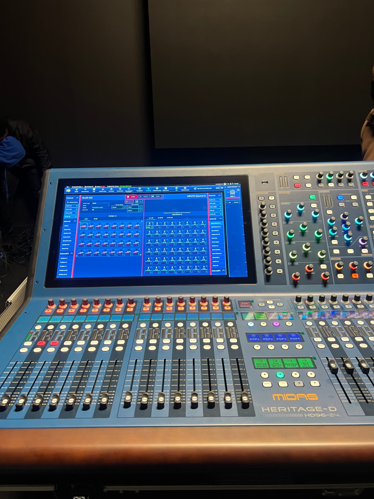 Midas HERITAGE-D HD96 digital mixing console set up at front of house